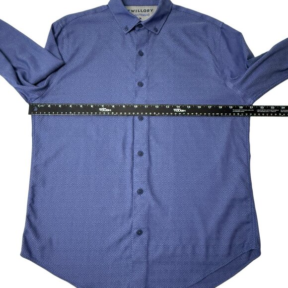 Twillory Untuck(able) Men’s Sz M Blue Geometric Button‑Down Shirt Preppy - Picture 4 of 10